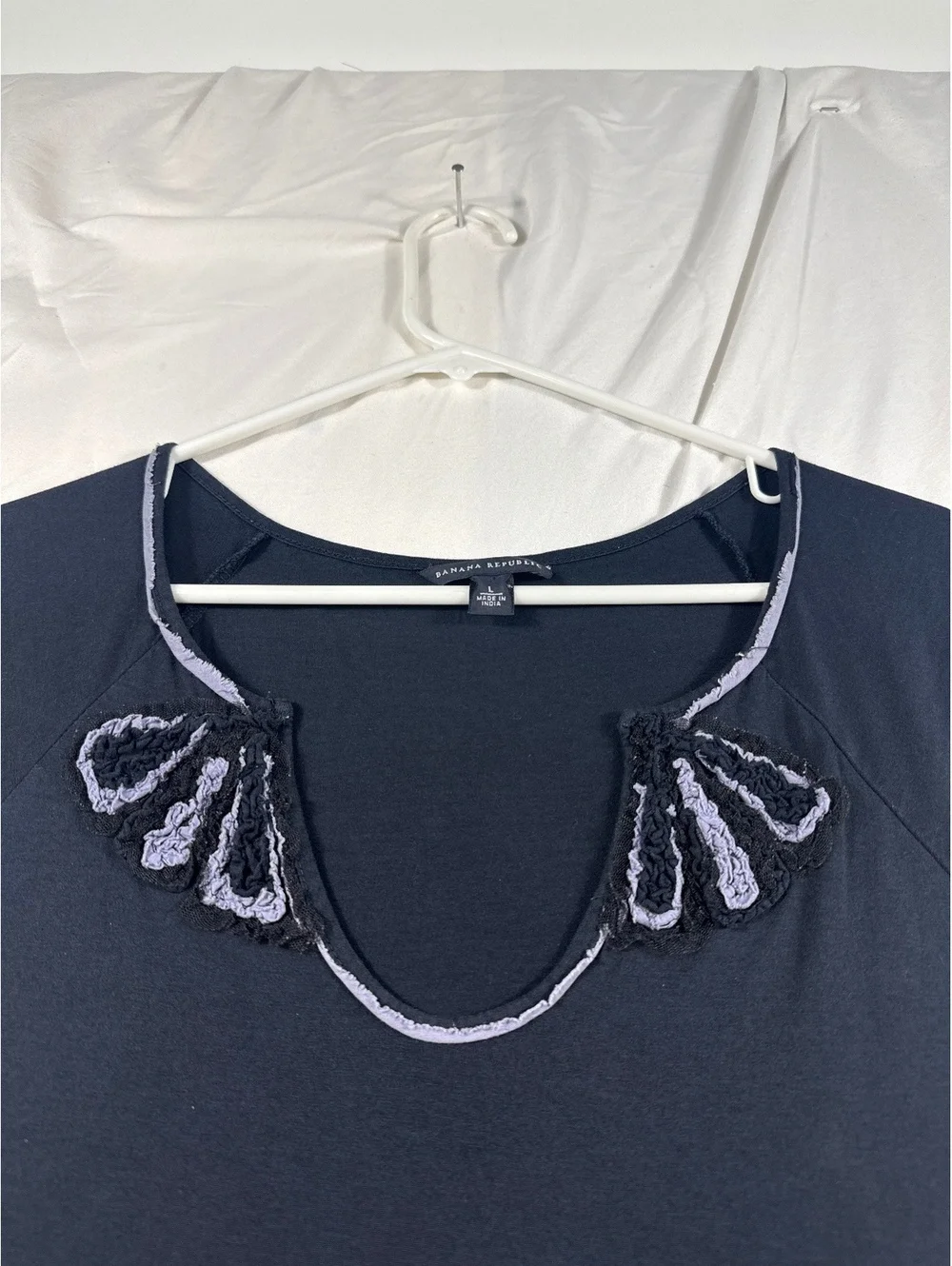 Banana Republic Black Short Sleeve Top with Decorative Neckline